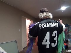 Porno riebalų narys rusų po mužikas prie sienos